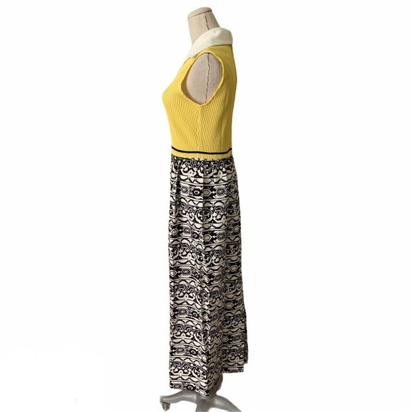 Vintage 70s Puritan Forever Young Yellow Print Mod Maxi Dress Poly Groovy Hippie - Picture 4 of 12